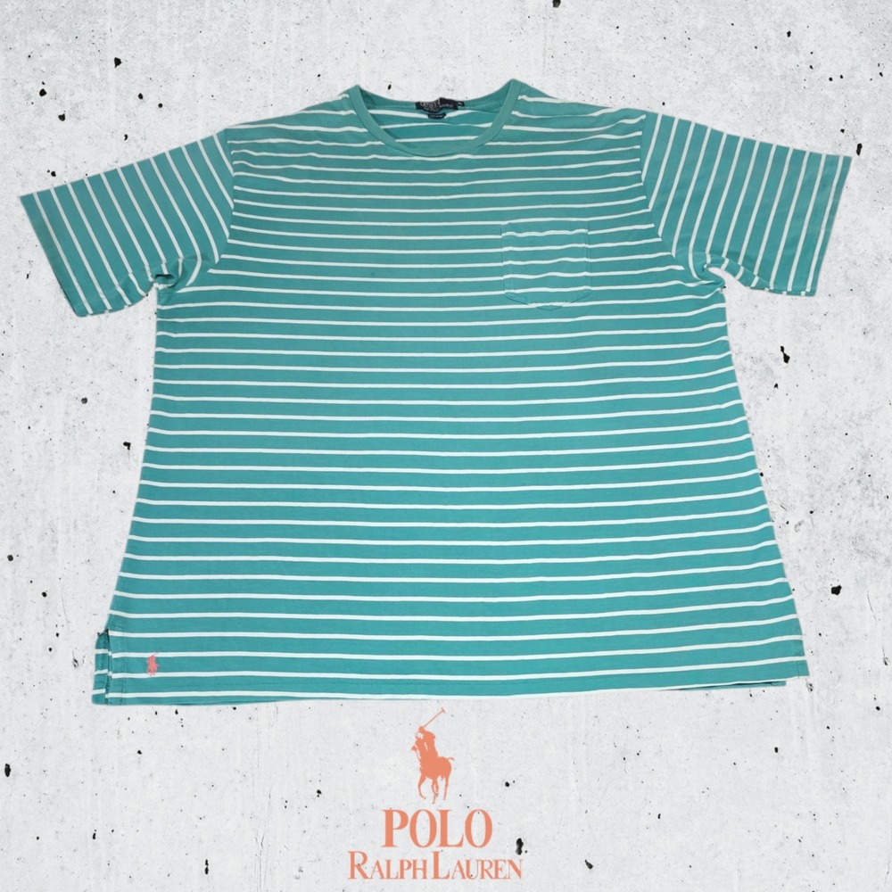 Polo Ralph Lauren T-Shirt Mens Vintage Striped Pocket Tee Teal XL
